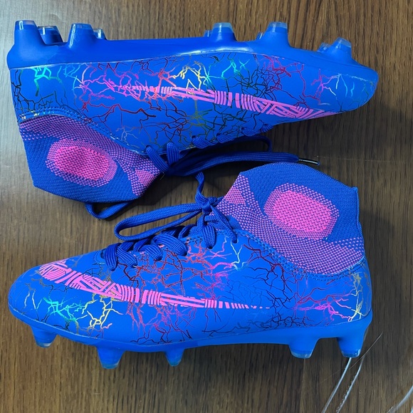 blue and pink soccer cleats